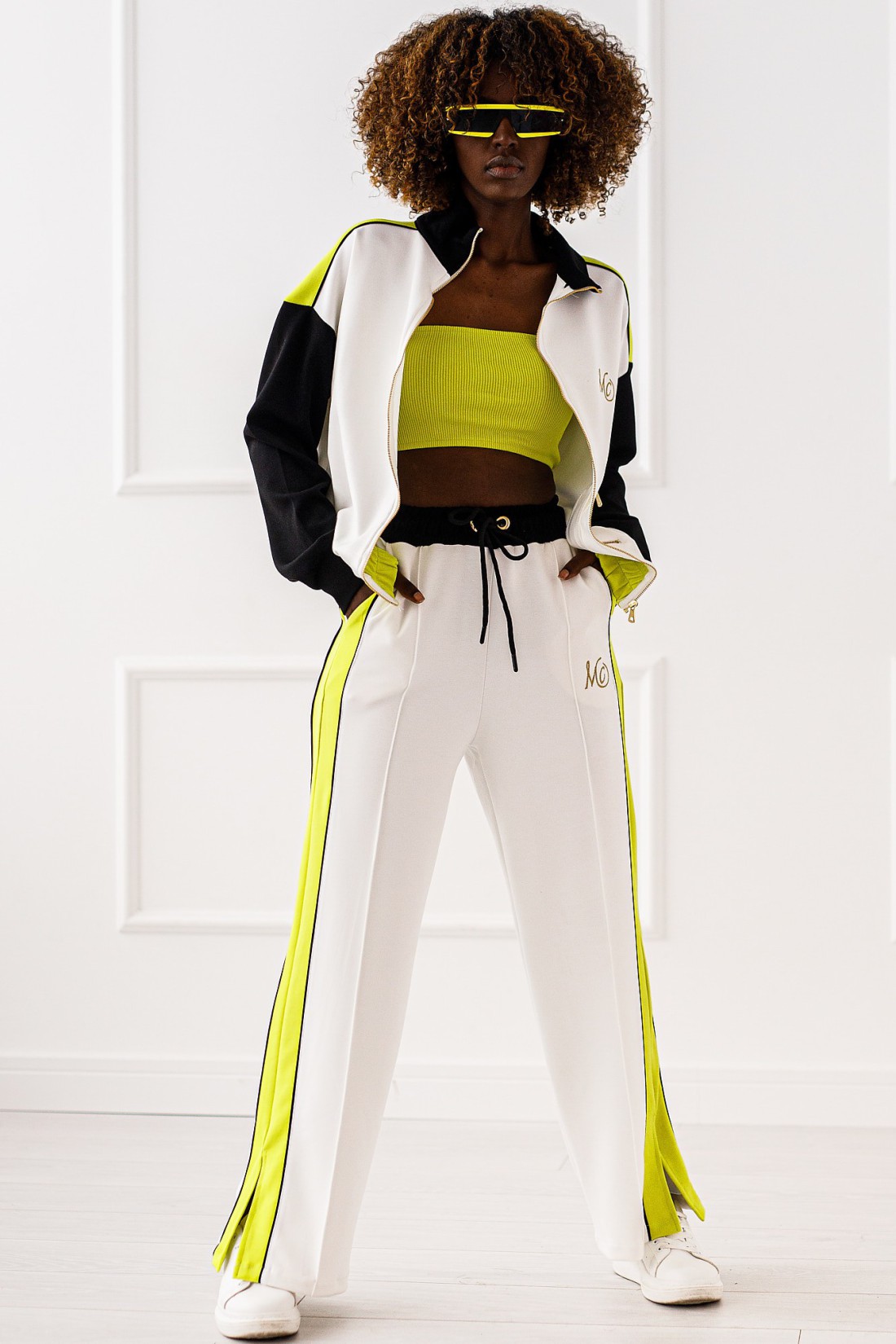 Zara tracksuit in white and lime green
